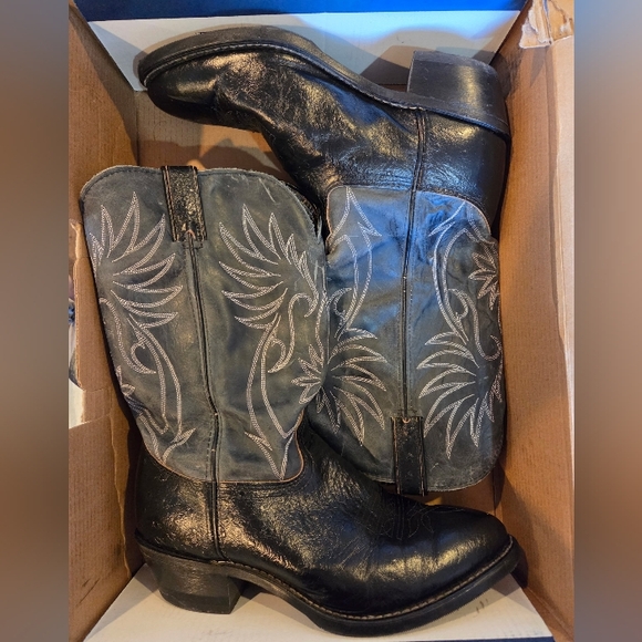 Vintage Tony Lama Black & Grey Leather Western Cowboy Boots Size 10W - Picture 5 of 11
